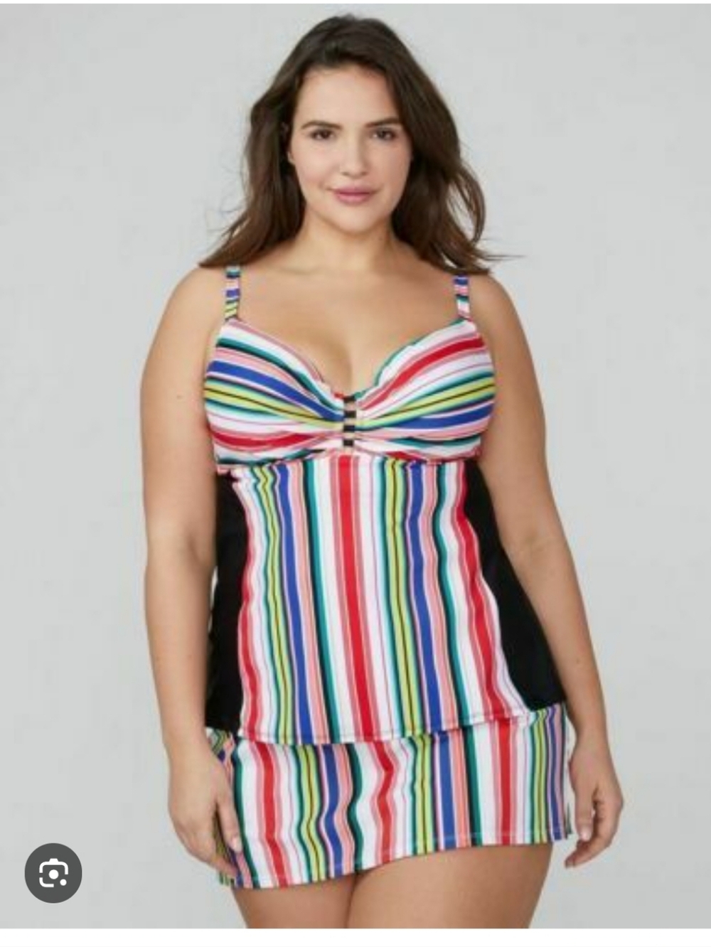 LANE BRYANT CACIQUE SWIM-tankini Top MULTI-STRIPE SIDE SLIT SWIM SKIRT-sz 16/42C